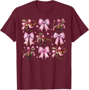 Coquette Bow Velociraptor Dinosaur Girl Mom Pink Mothers Day T-Shirt - T-Shirt | Maroon