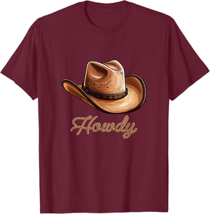 Howdy Cowboy Hat Funny Western Rodeo T-Shirt - T-Shirt | Maroon