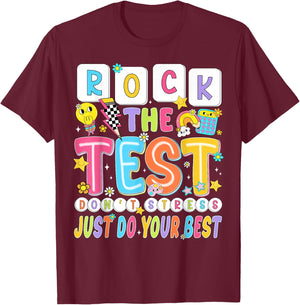 Rock The Test Don't Stress Just Do Your Best Testing Day Kid T-Shirt - T-Shirt | Maroon