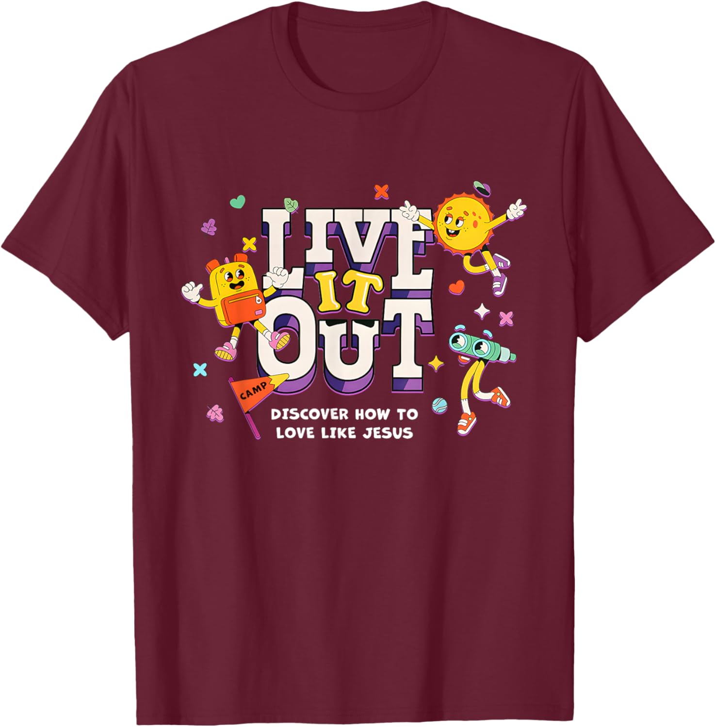 Live It Out Love Like Jesus VBS 2025 Christian Camping T-Shirt - T-Shirt | Maroon