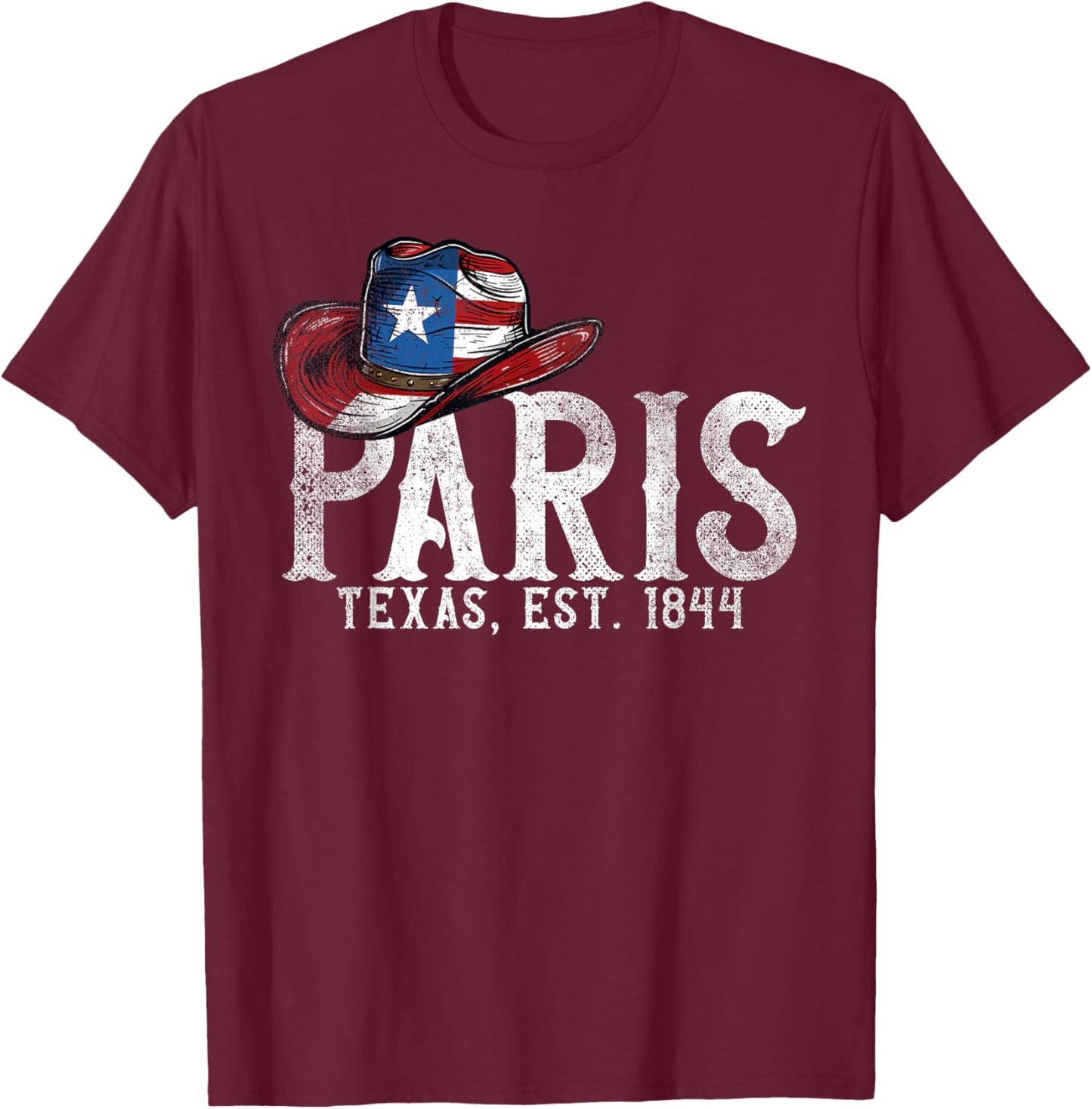 Paris Texas TX | cowboy hat T-Shirt - T-Shirt | Maroon