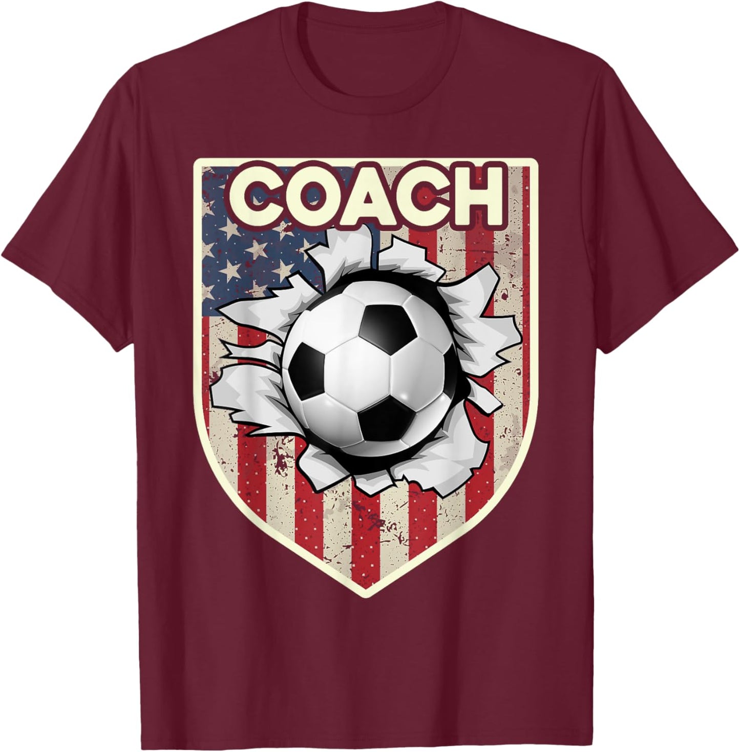 USA Flag Soccer Coach Funny Soccer Trainer American Outfit T-Shirt - T-Shirt | Maroon