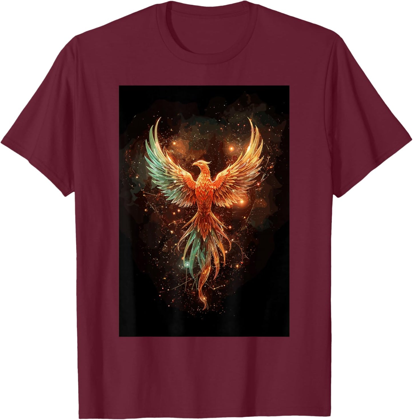 Phoenix Spirit Space Sky Firebird Mythical Symbol of Renaissance T-Shirt - T-Shirt | Maroon
