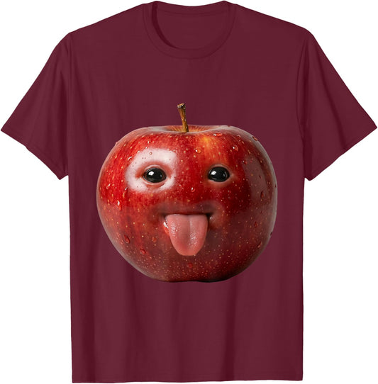 AI Apple with Tongue Funny Meme Silly AI Apple Humor T-Shirt - T-Shirt | Maroon