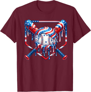 Drip Baseball Lifestyle Mascot Shirt Funny 4th of July T-Shirt - T-Shirt | Maroon