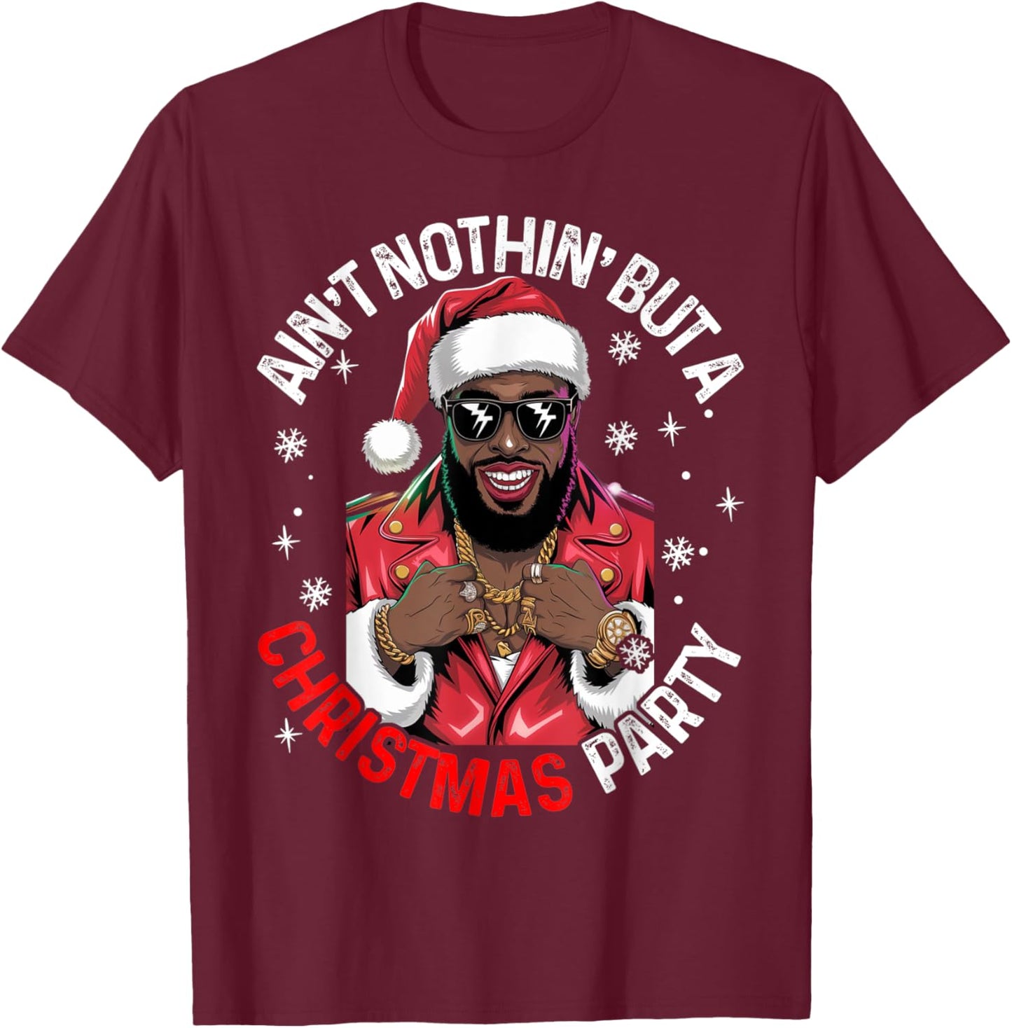 Black African American Santa Claus Christmas Pajama MenWomen T-Shirt - T-Shirt | Maroon