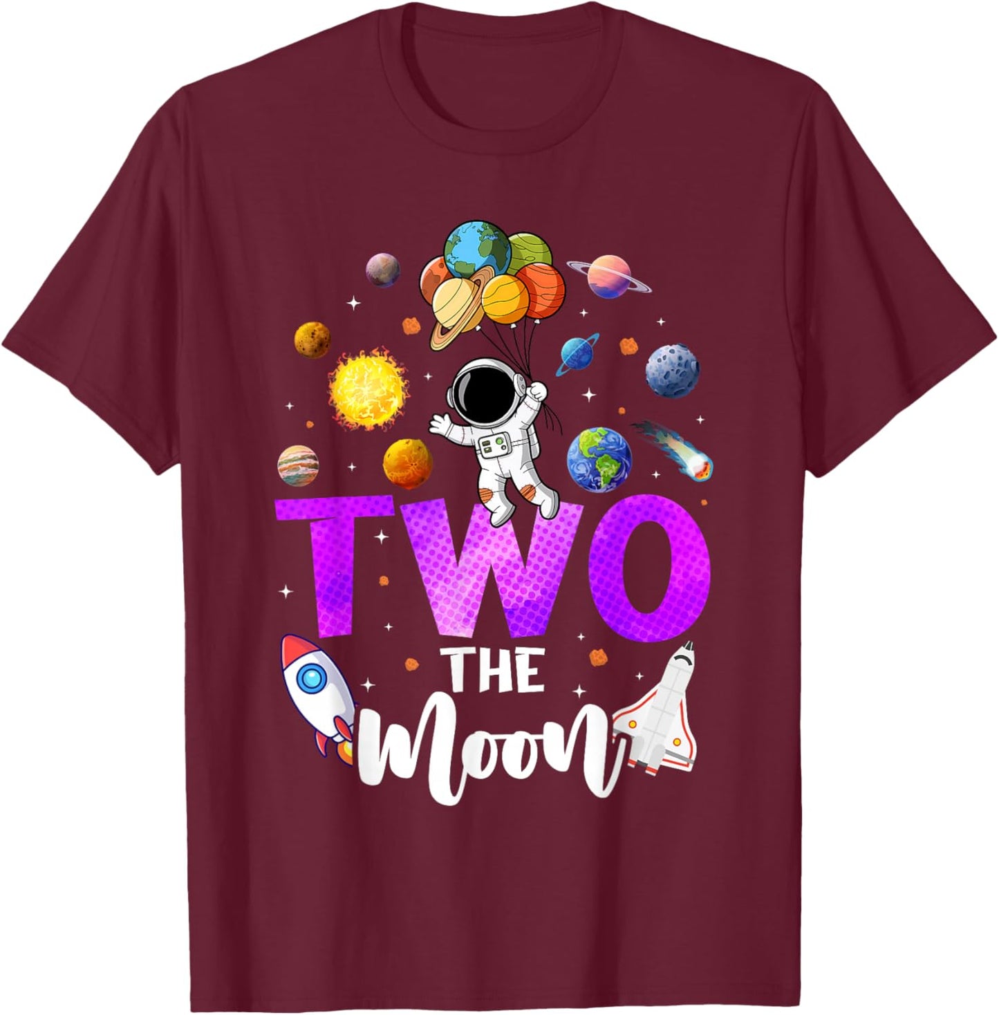 Two The Moon Birthday Girl Outfit 2 Year Old 2nd Bday T-Shirt - T-Shirt | Maroon