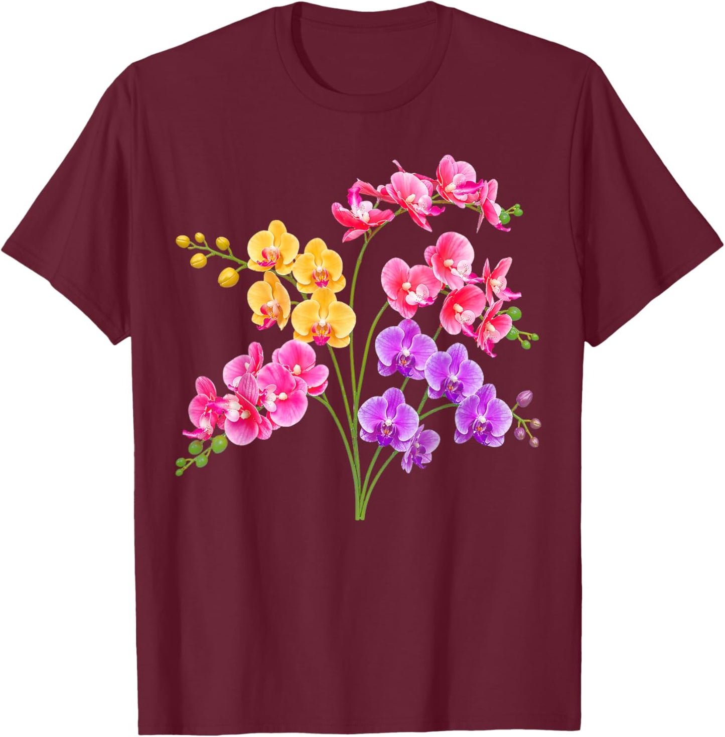 Jolie orchidée phalaenopsis Rose Jaune Violet 2 Formes Mania T-Shirt - T-Shirt | Maroon