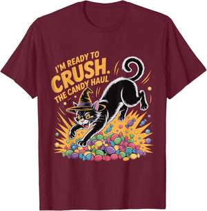 Crush The Candy Haul Funny Halloween Black Cat T-Shirt - T-Shirt | Maroon