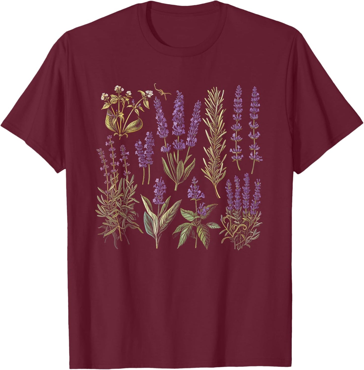 Vintage Botanical Lavender Flower Girl Cute Floral Plant Mom T-Shirt - T-Shirt | Maroon