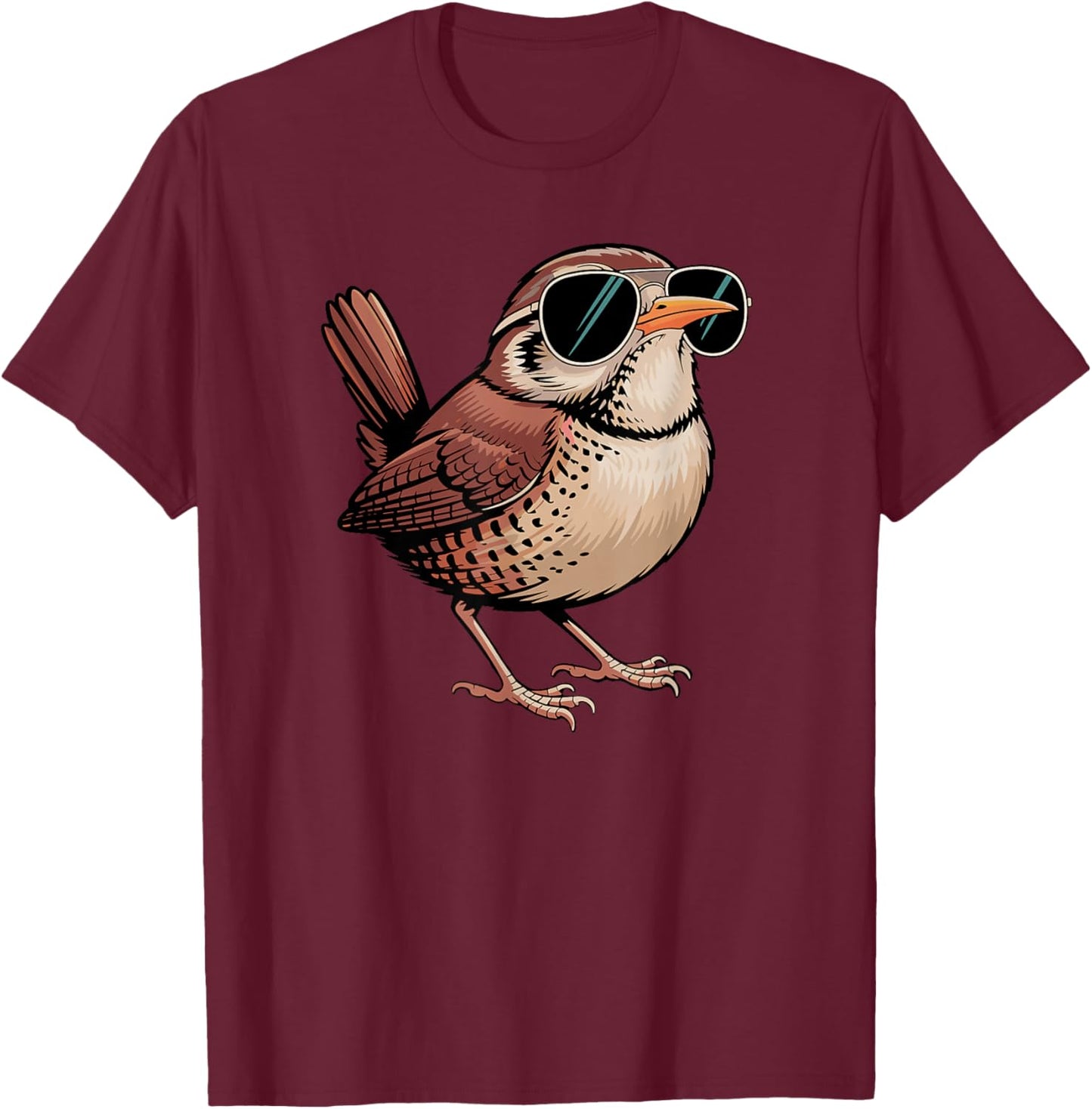 Cool Wren Wearing Sunglasses Bird Watching Lover Funny Humor T-Shirt - T-Shirt | Maroon