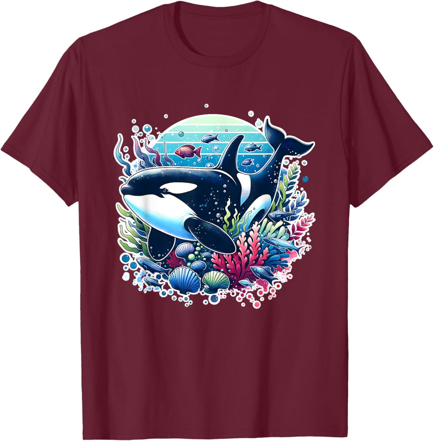 Orca Beautiful Whale Sea Animal Graphic Orca T-Shirt - T-Shirt | Maroon