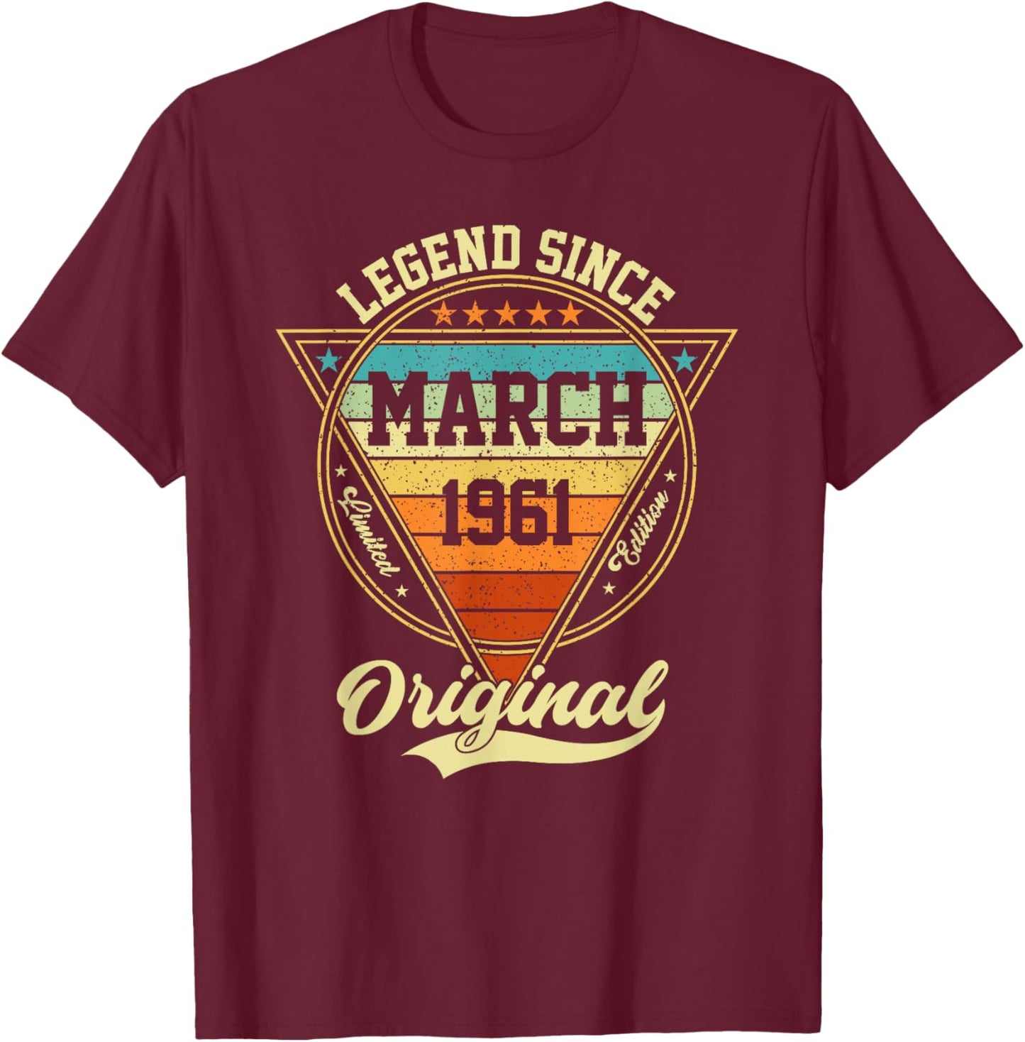Vintage 65th Birthday Legend Since March 1961 T-Shirt - T-Shirt | Maroon