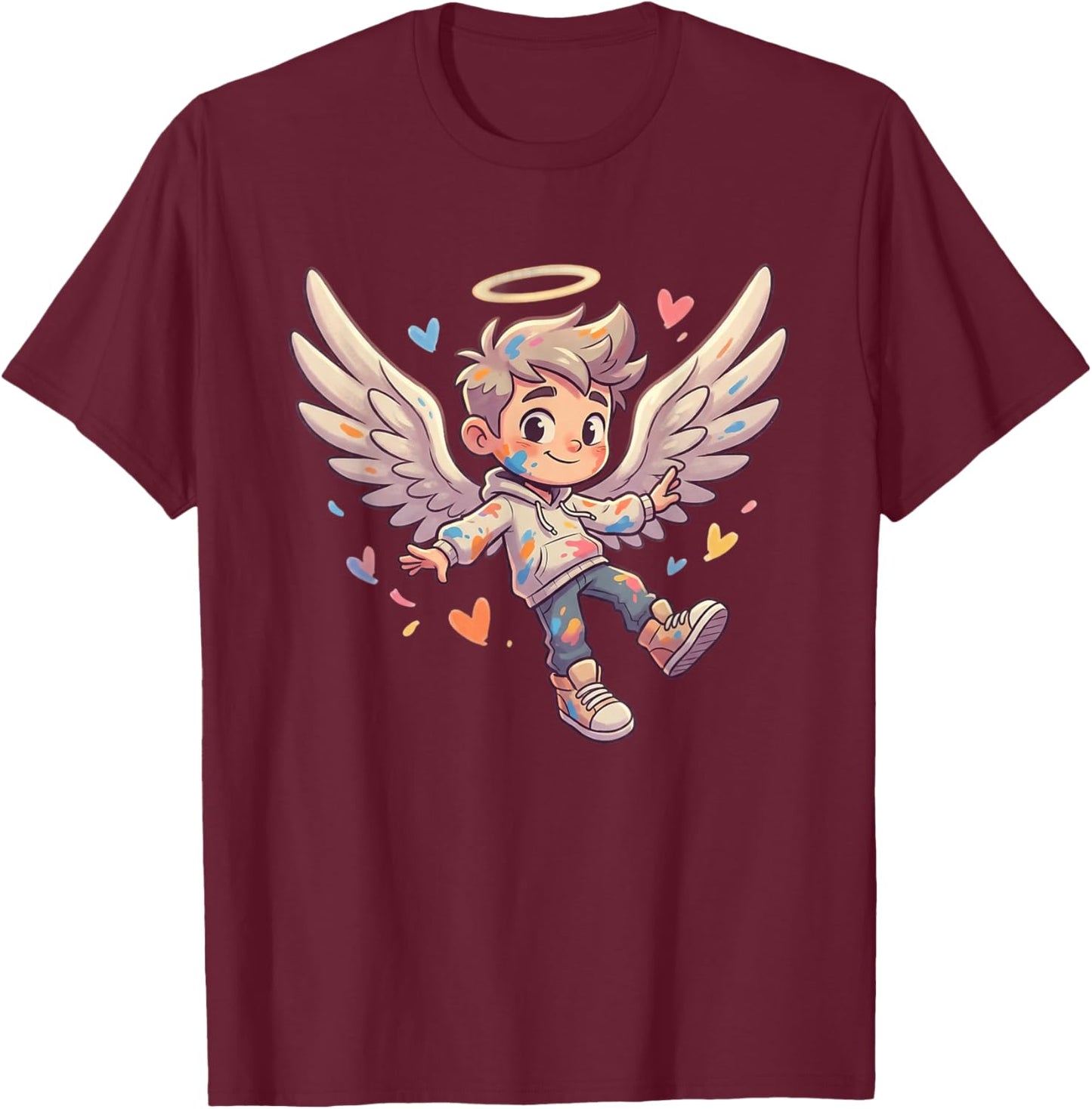 Adorable Little Angel Boy with Wings and Hearts Halo T-Shirt - T-Shirt | Maroon