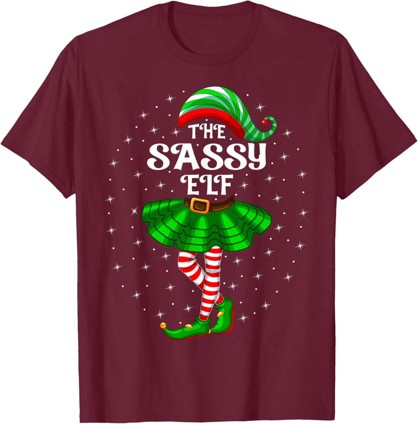 Xmas Family Matching Women Girls Mom The Sassy Elf Christmas T-Shirt - T-Shirt | Maroon