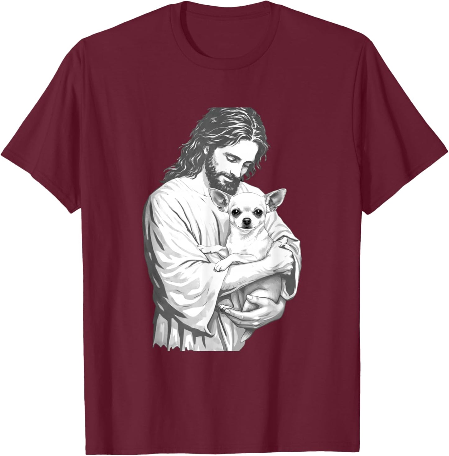 Jesus Holding Chihuahua Dog Christian Pet Lover Graphic T-Shirt - T-Shirt | Maroon