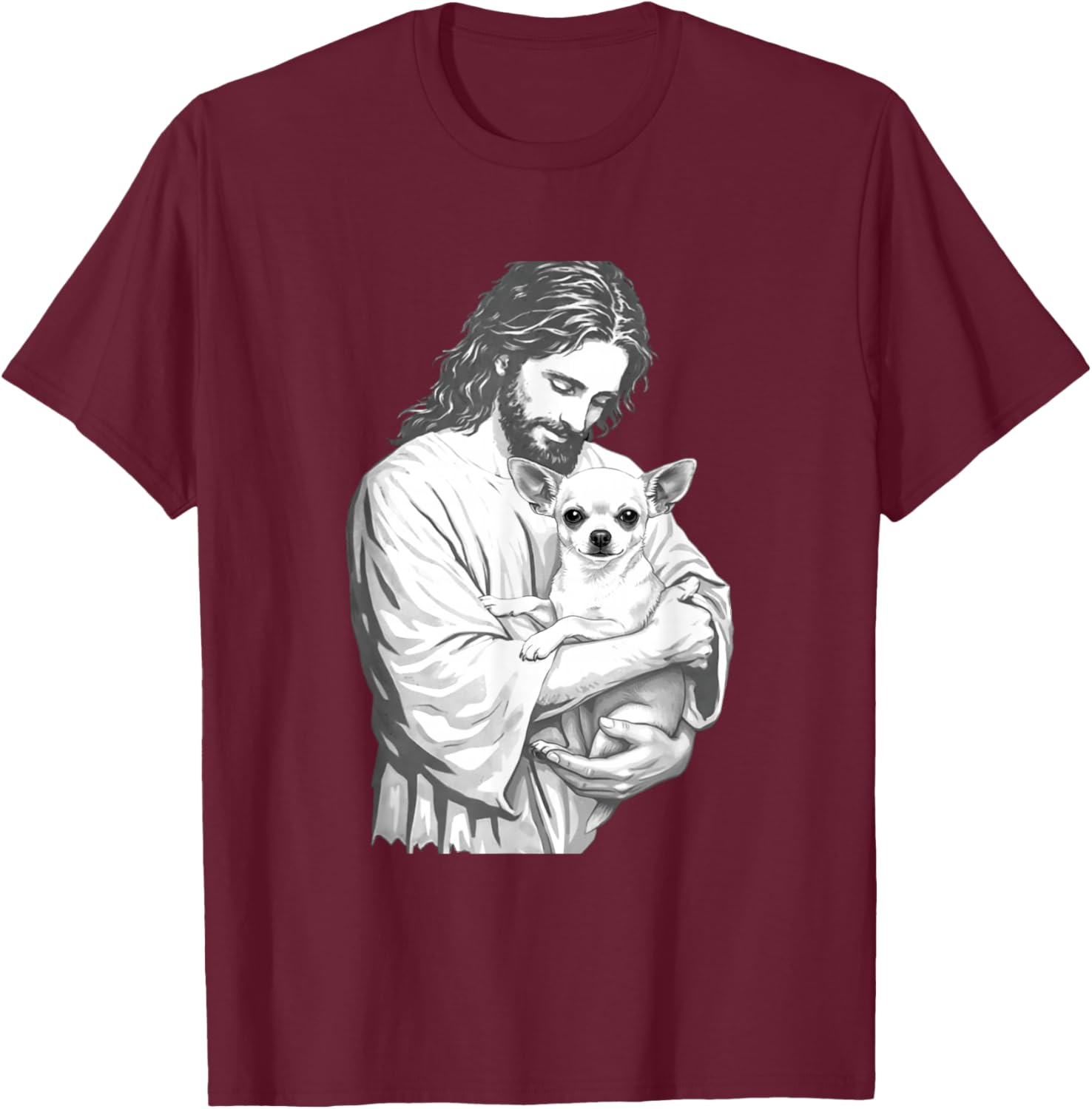 Jesus Holding Chihuahua Dog Christian Pet Lover Graphic T-Shirt - T-Shirt | Maroon