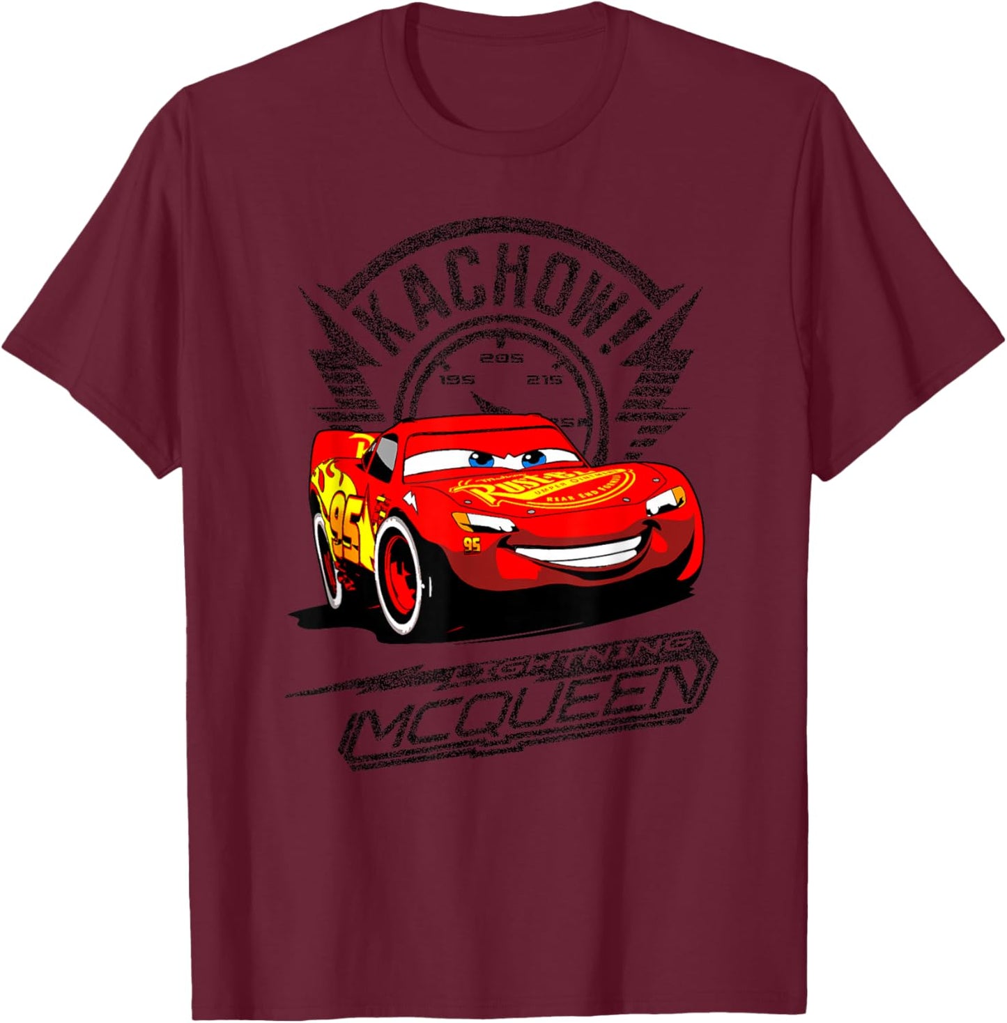 Disney Pixar Cars Lightning McQueen Kachow! Retro Shot T-Shirt - T-Shirt | Maroon
