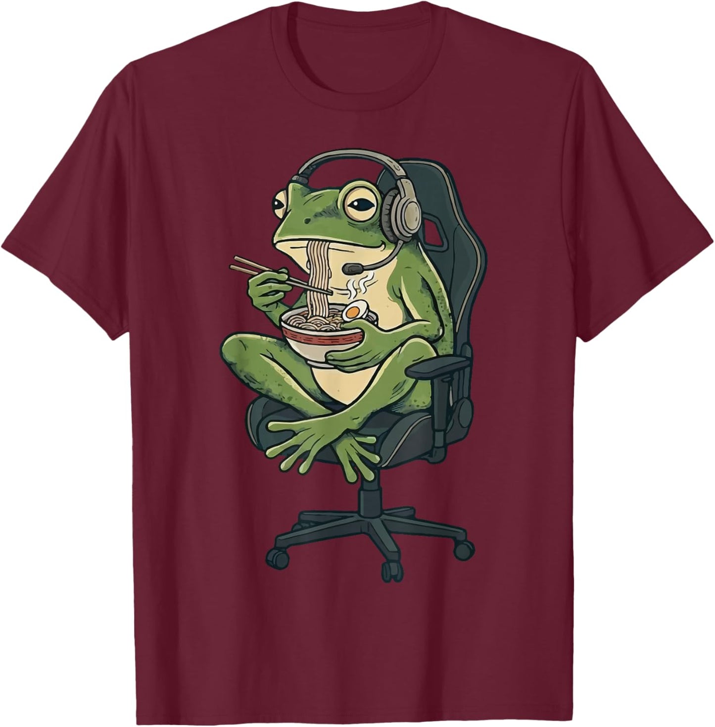 Frog Gamer Ramen Japanese Noodles T-Shirt - T-Shirt | Maroon