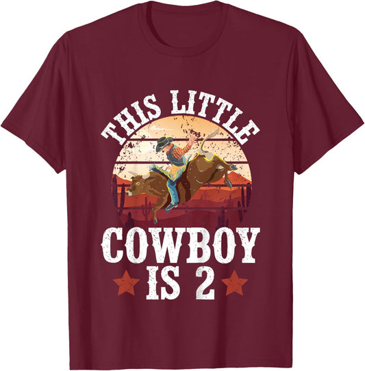 Kids 2nd Bull Riding Birthday Party Two Year Old Bull Rider T-Shirt - T-Shirt | Maroon