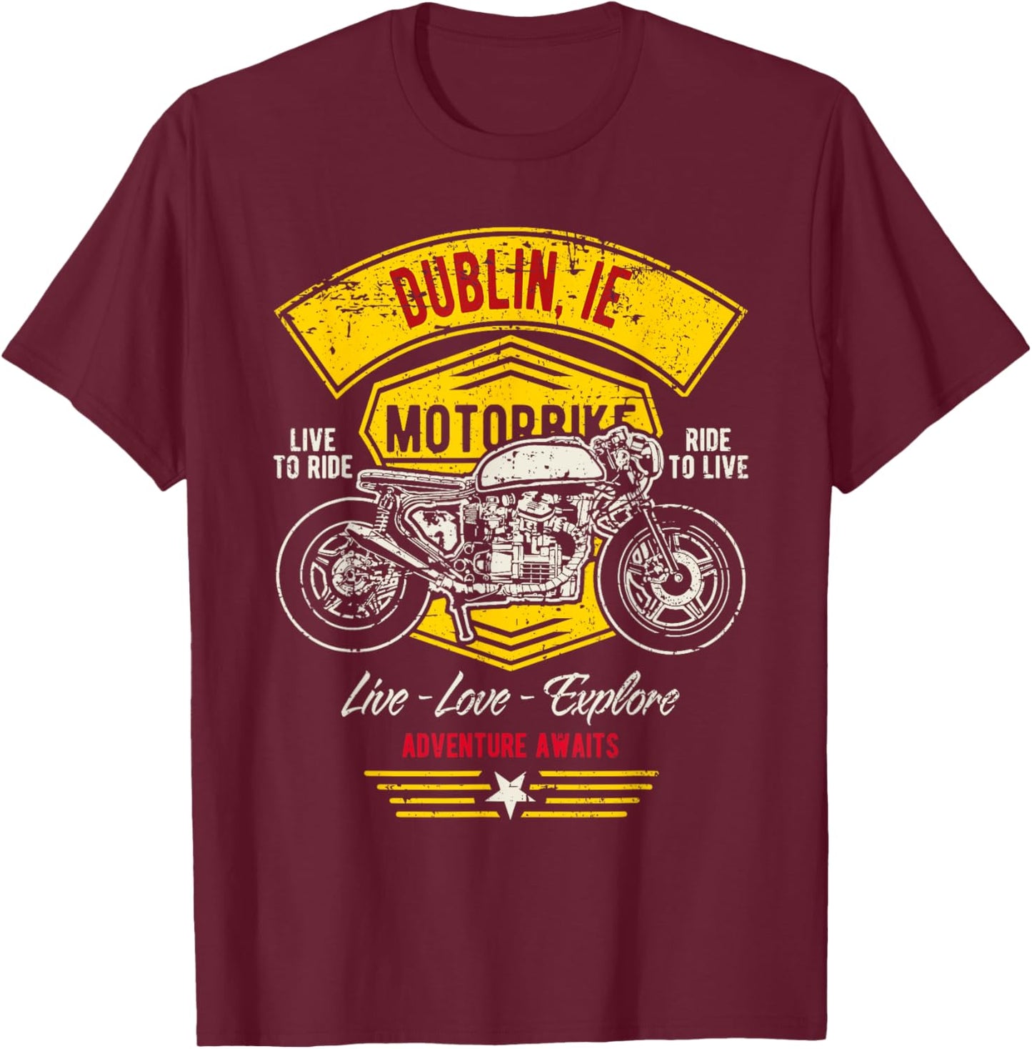 Dublin Ireland Retro Motorcycle Design T-Shirt - T-Shirt | Maroon