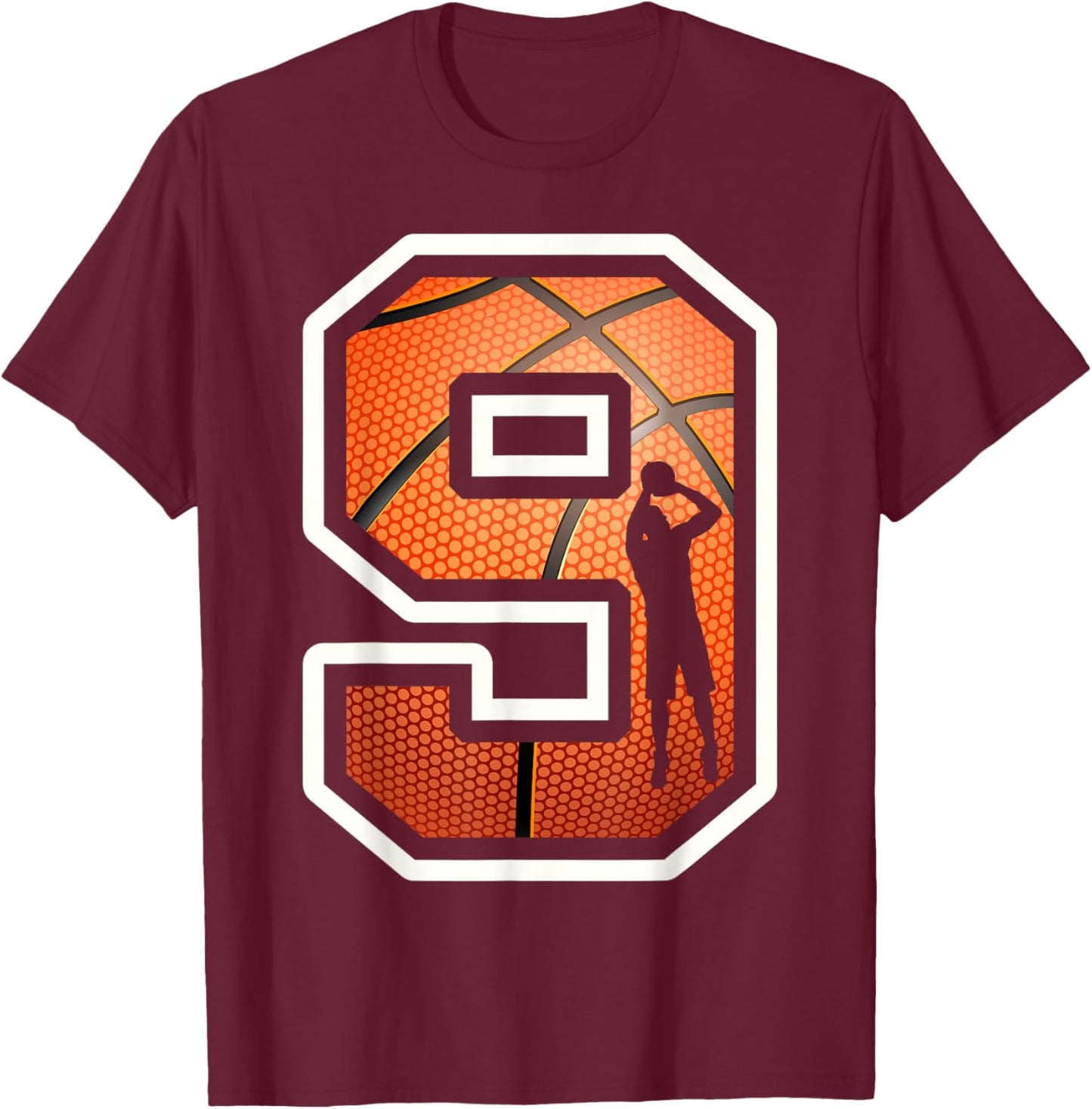 9th Birthday Basketball Player 9 Years Old Nine Sporty Bday T-Shirt - T-Shirt | Maroon