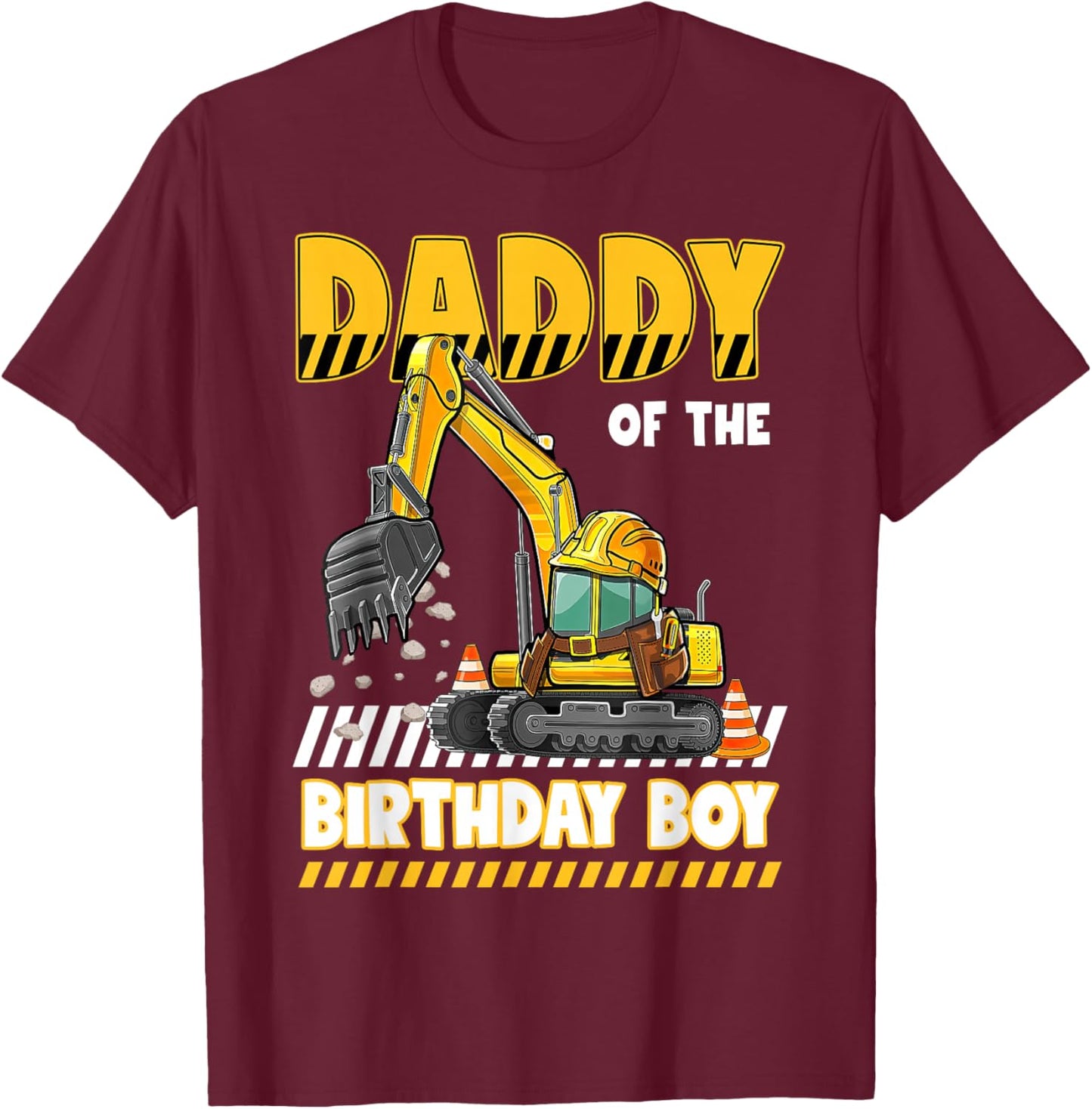 Daddy Of The Birthday Boy Construction Excavator Family T-Shirt - T-Shirt | Maroon