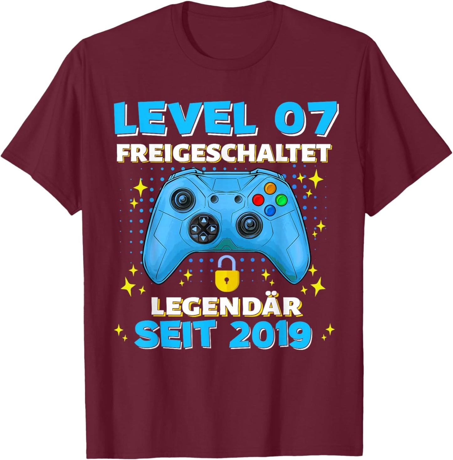Level 7 Years Birthday Shirt Boy Gamer 2019 Birthday T-Shirt - T-Shirt | Maroon