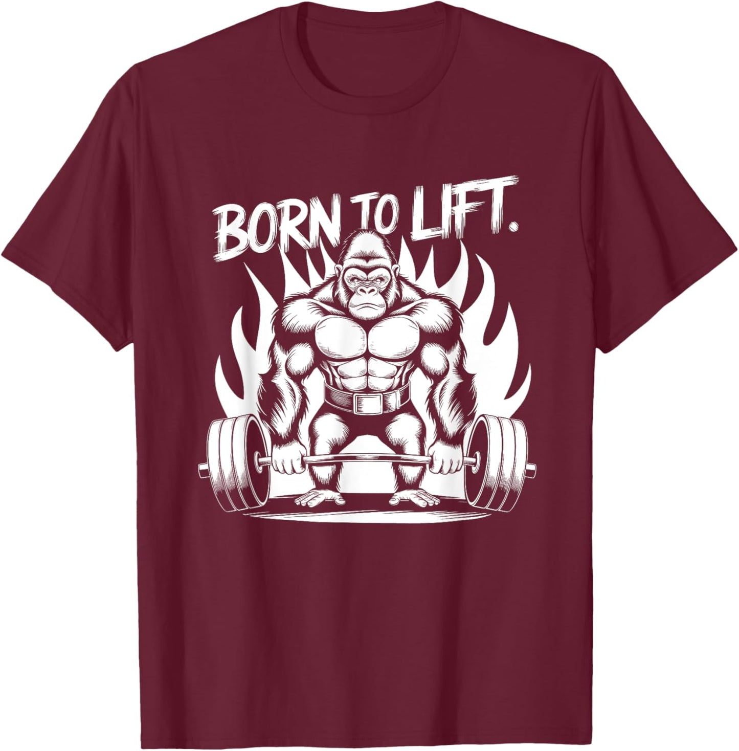 Born to Lift - Gym Art Gorilla Lifting Weights Design T-Shirt - T-Shirt | Maroon