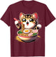 Cat Ramen Noodles Anime Kawaii Japanese Cat T-Shirt - T-Shirt | Maroon