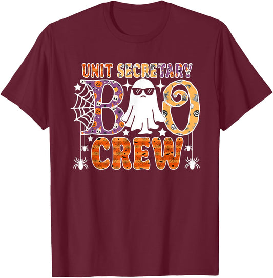 Unit Secretary Boo Crew Funny Ghost Halloween Costume T-Shirt - T-Shirt | Maroon