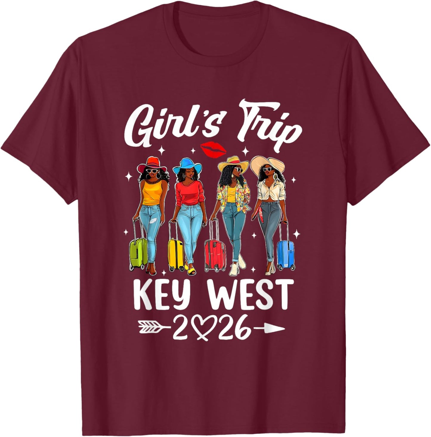 Key West Girls Trip 2026 Birthday Squad Women Vacation T-Shirt - T-Shirt | Maroon