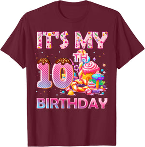 It’s My 10th Birthday Sweet Candy 10 Years Old T-Shirt - T-Shirt | Maroon