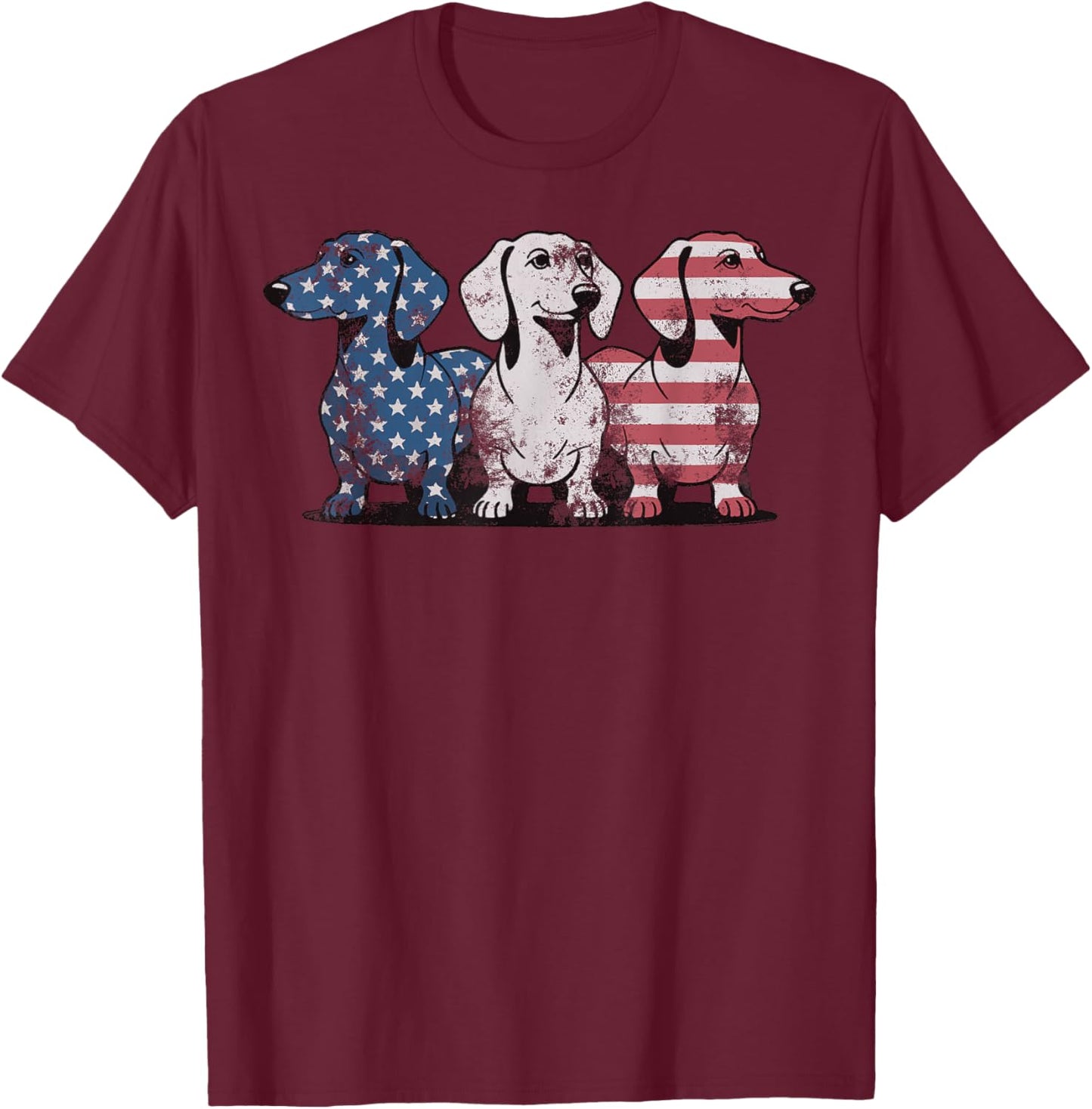 Patriotic Dachshund Dog USA Flag Sunglasses 4th of July T-Shirt - T-Shirt | Maroon