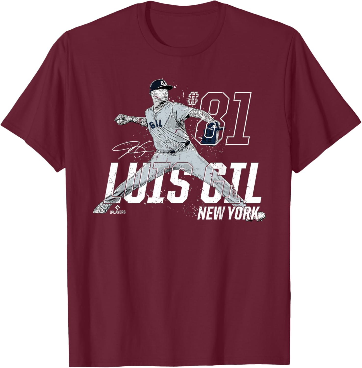 Dynamic Pose Luis Gil New York Baseball MLBPA T-Shirt - T-Shirt | Maroon