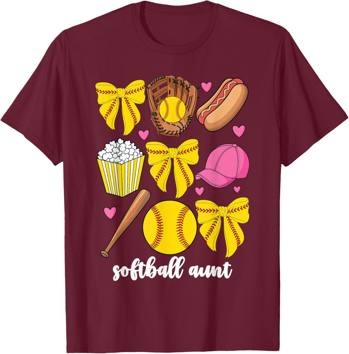 Softball Aunt Softball Coquette Bow Niece Auntie T-Shirt - T-Shirt | Maroon