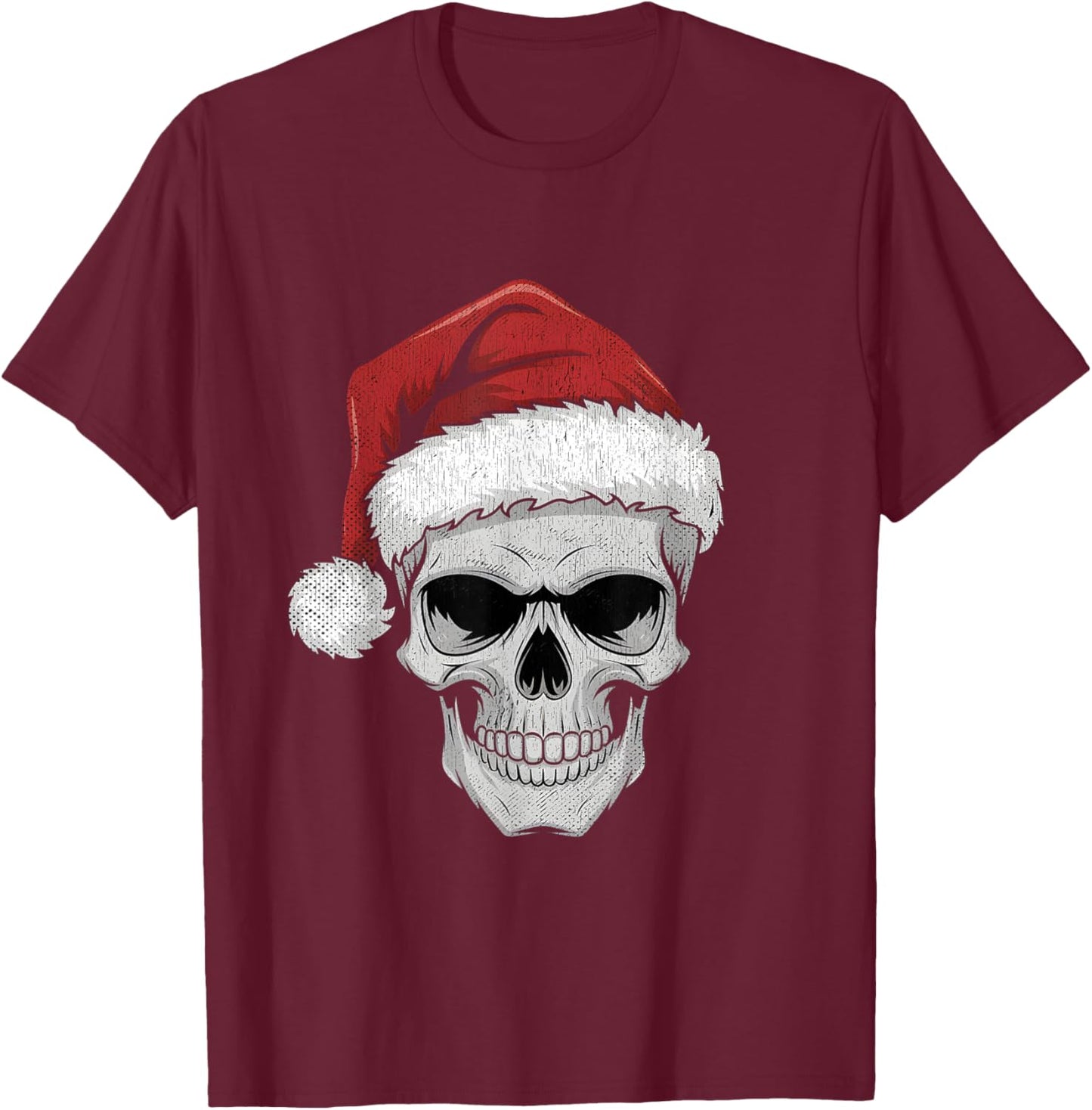 Santa Hat Skull Heavy Metal Goth Sarcastic Rock Christmas T-Shirt - T-Shirt | Maroon