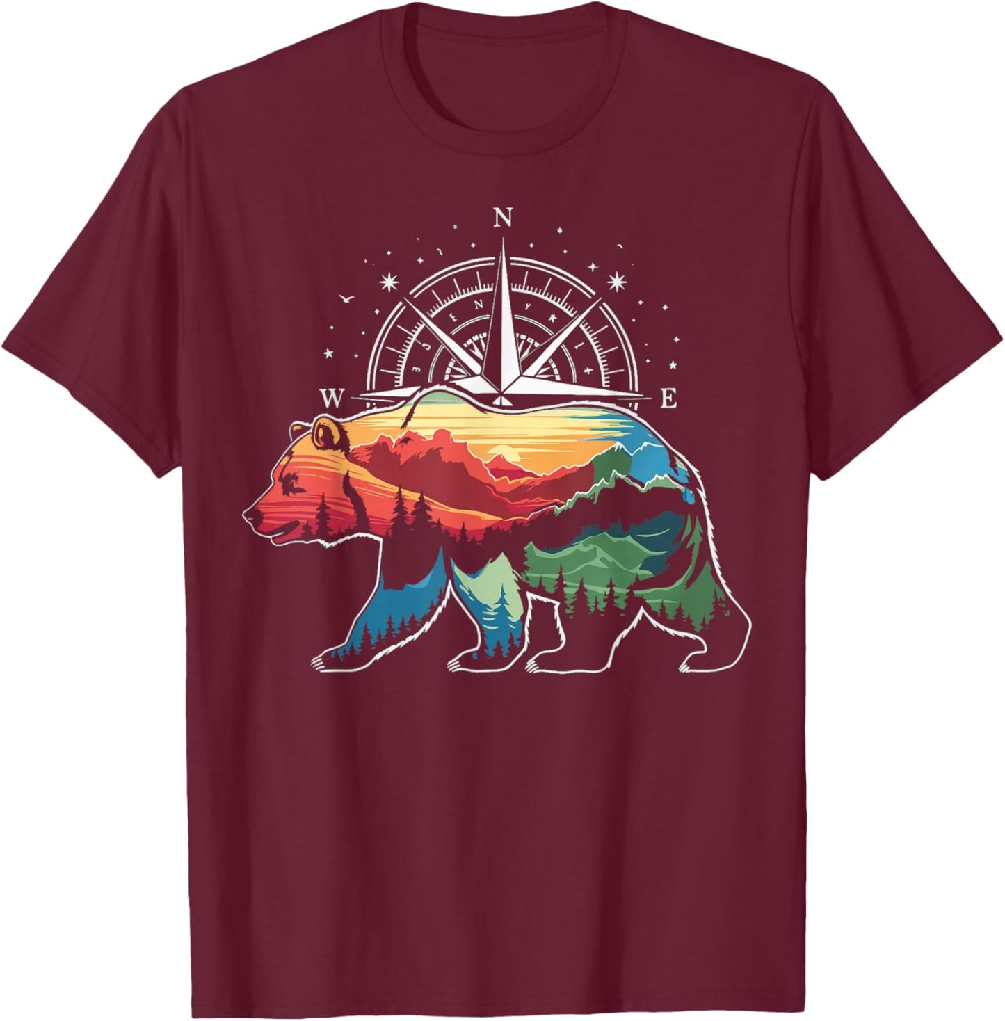 Bear Compass Hiker Outdoor T-Shirt - T-Shirt | Maroon