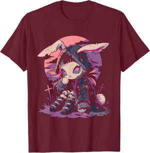 Cute Goth Bunny Witch Cute E-Girl Gothic Outfit Grunge T-Shirt - T-Shirt | Maroon