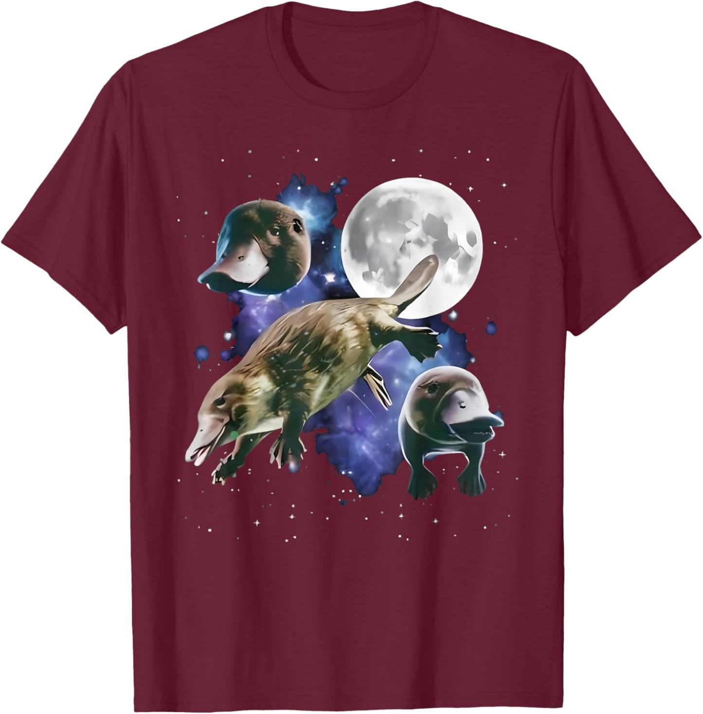 Vintage Three Platypus Howling at The Moon Animal Lovers T-Shirt - T-Shirt | Maroon