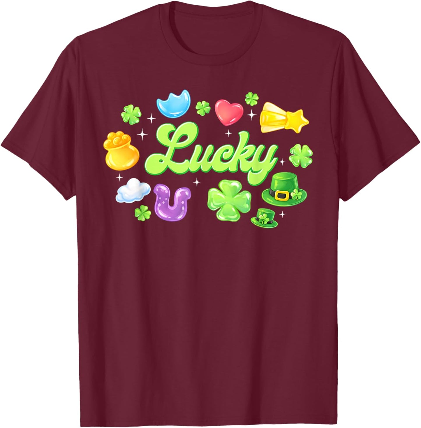 St Patricks Day Lucky Charm Shamrock Rainbow Leprechaun Hat T-Shirt - T-Shirt | Maroon