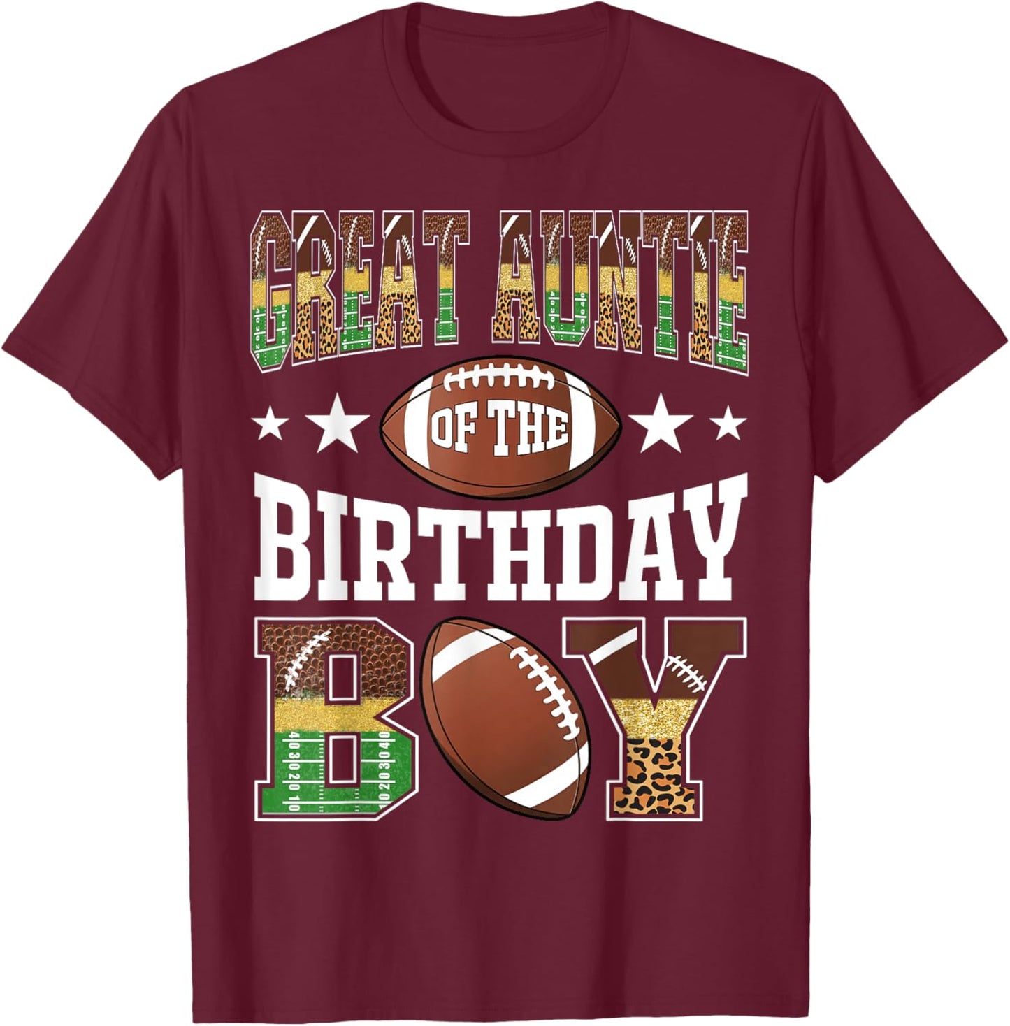 Great Auntie Of The Birthday Boy Football Leopard Game Day T-Shirt - T-Shirt | Maroon