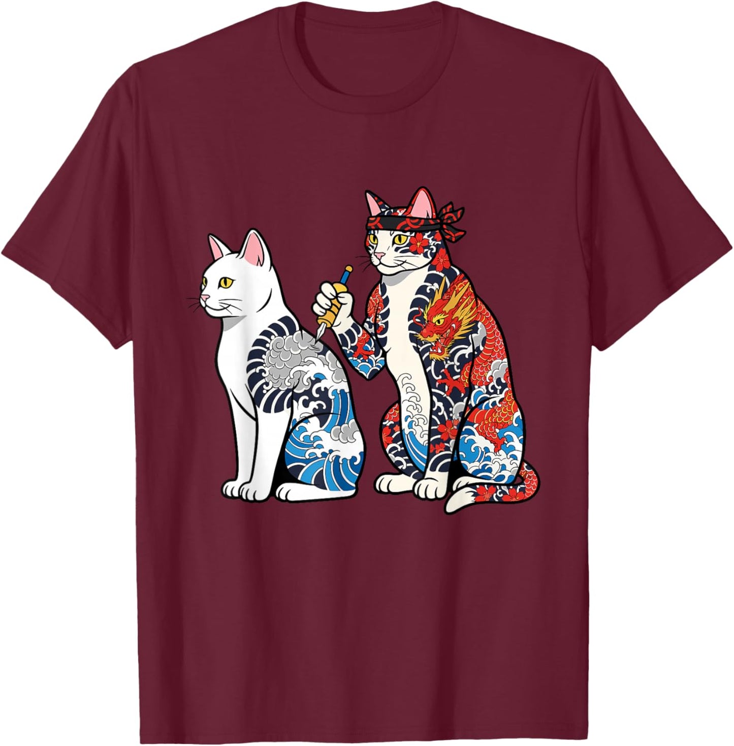 Cat Tattooing Cat Funny Meme Inked Kitty Humor Tattoo Artist T-Shirt - T-Shirt | Maroon