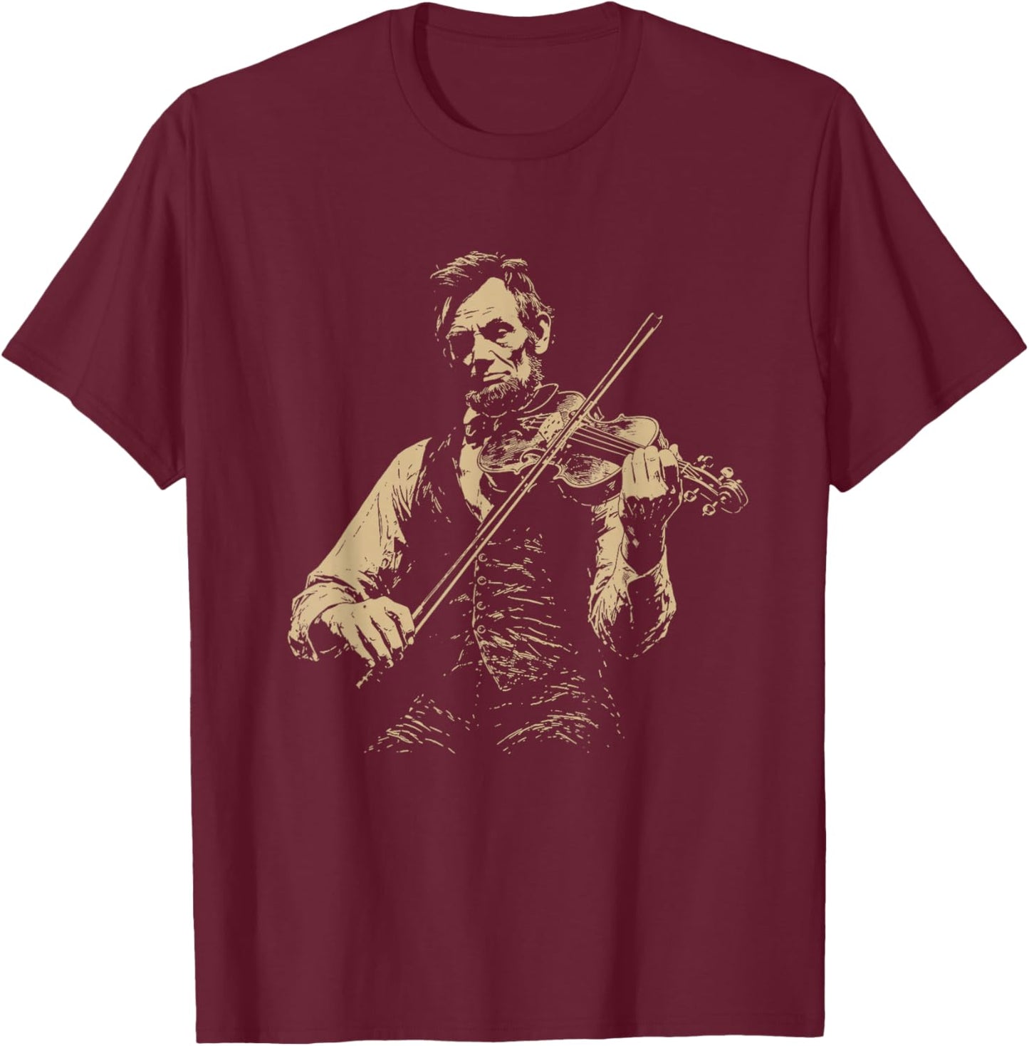 Abraham Lincoln Playing Violin Vintage Sketch Art T-Shirt - T-Shirt | Maroon