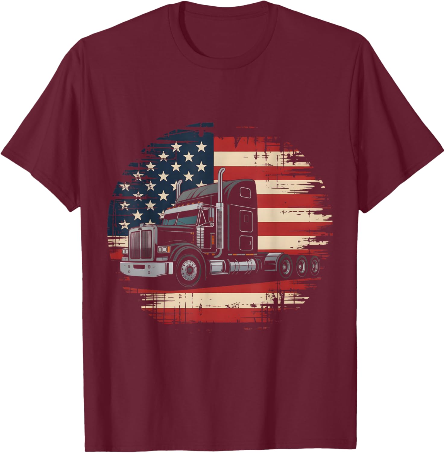 Patriotic American Flag Trucker Truck Driver Rig T-Shirt - T-Shirt | Maroon