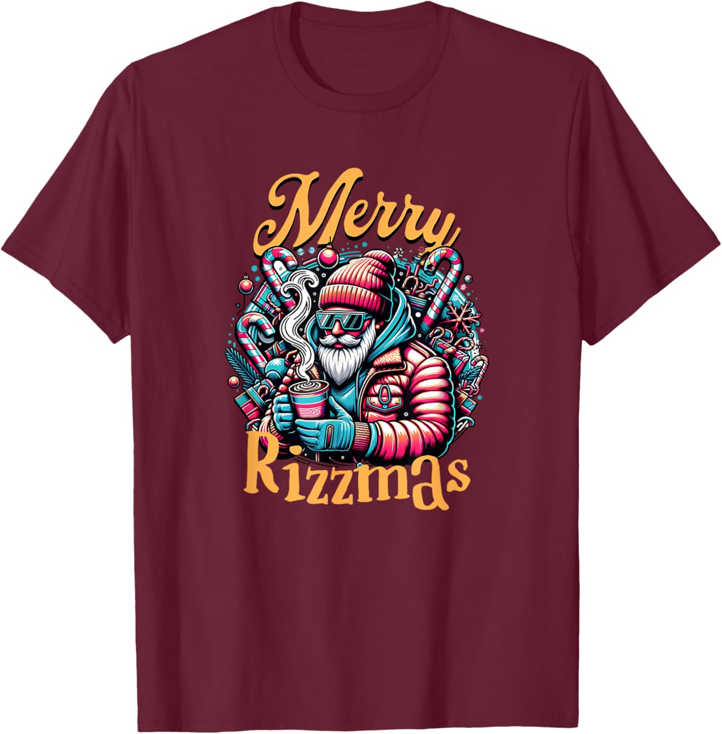 Merry Rizzmas, viral influencer skibidi christams brain rot T-Shirt - T-Shirt | Maroon