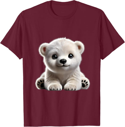 Just Sweet Designs Cute Polar Bear Cub Design , Small, Black T-Shirt - T-Shirt | Maroon