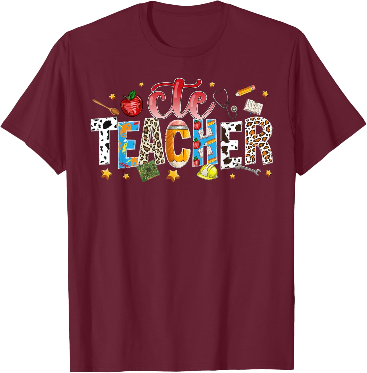 CTE Teacher Leopard CTE Teacher Appreciation T-Shirt - T-Shirt | Maroon