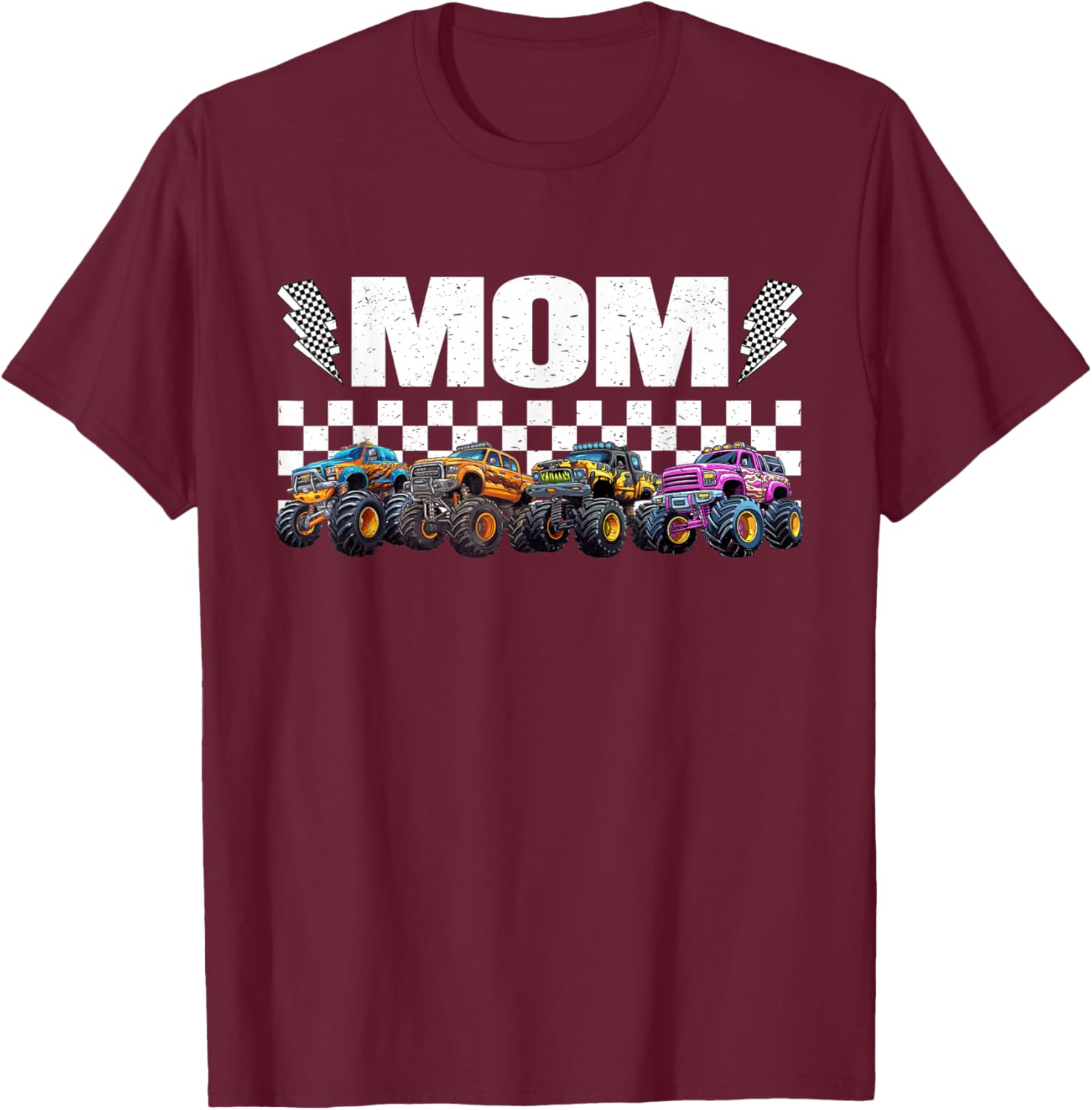 Mom Retro Monster Truck Family Crew Birthday Matching T-Shirt - T-Shirt | Maroon