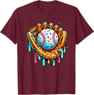 Ice Cream Drip Baseball Stuff Baseball Drip For Boys Graphic T-Shirt - T-Shirt | Maroon